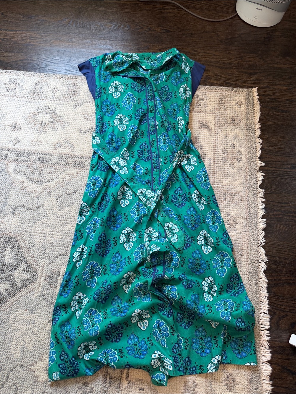 Green Floral Tie-Detail Midi Dress